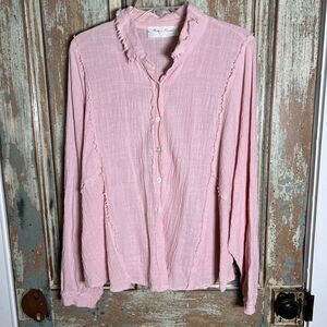 Maria & Kyndal's L Peach Colored Long Sleeve Light Weight Button Down Top